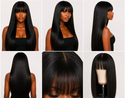 24” Black Bang Wig Vietnamese Human Hair