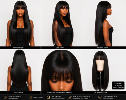 24” Black Bang Wig Vietnamese Human Hair