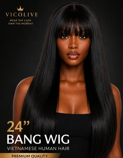 24” Black Bang Wig Vietnamese Human Hair